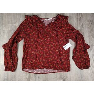 Sonoma Goods for Life Medium Floral Ruffle‎ Peasant Top Red Rust Boho NWT